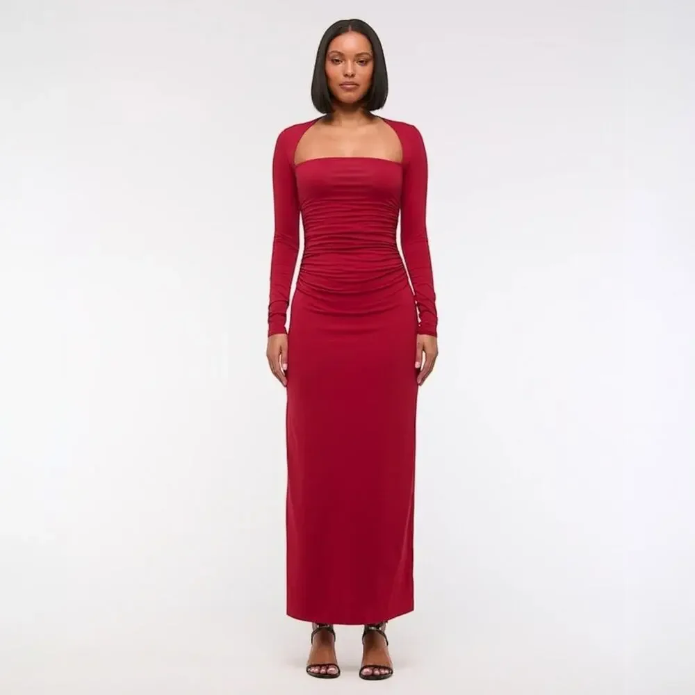 abercrombie long sleeve maxi dress Women's Long-Sleeve Twist-Front Maxi Dress in Brown Pattern | Size XL